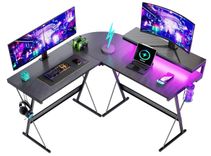 Bestier L-förmiger 130cm Gaming-Computertisch mit LED-Leuchten, Monitorständer, Getränkehalter und Kopfhörerhaken für 46,99€ inkl. Prime Versand (statt 67€)