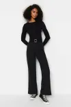 Trendyol Collection Schwarze Hose mit hoher Taille und weitem Bein aus Plissee-Gewebe für 10,58€ inkl. Versand (statt 22€) - Neukunde!