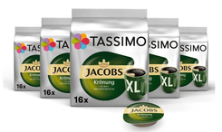 Tassimo Kapseln Jacobs Krönung XL - 80 Kaffeekapseln im 5er Pack (5 x 16) für 18,05€ inkl. Prime Versand (statt 25€)
