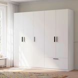 Mömax: Drehtürenschrank Milos 5T1S (225/210/54 cm) in Weiß für 271€ inkl. Versand (statt 381€)
