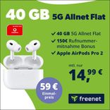 AirPods Pro 2nd Gen (59€) + freenet (Vodafone) Allnet- und SMS-Flat mit 40GB 5G für 14,99€ mtl. + 150€ Wechselbonus!

