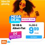 sim.de: Allnet-Flat Tarife zu super Preisen! - z.B. 50GB 5G Tarif (Allnet- & SMS-Flat) für 9,99€ mtl. 