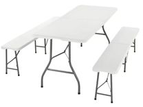 3-tlg. Juskys Bayreuth Bierzeltgarnitur Set (klappbar, Kunststoff, Tisch + 2 Bänke, 180 × 70 x 74) für 76,50€ (statt 115€)