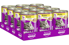 12 x 400g Whiskas Katzenfutter Nassfutter Adult 1+ mit Huhn in Gelee für 10,46€ inkl. Prime Versand (statt 21€)
