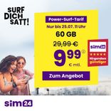 sim24 Tarif Angebote - z.B. 60GB (bis zu 100 MBit/s) Allnet- und SMS-Flat für 9,99€ mtl. 