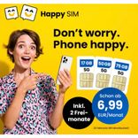 Happy SIM: Tarife im Telefonica Netz + 2 Freimonate bei 24 Monaten MVLZ - z.B. 50GB 5G Allnet Flat für 9,99€ mtl. (Anschlusspreis: 9,99€)