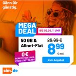 sim.de: Allnet-Flat Tarife zu super Preisen! - z.B. 50 GB 5G Tarif (Allnet- & SMS-Flat) für 8,99€ mtl. 