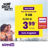sim24 Special Deals - z.B. Allnet- und SMS-Flat mit 9GB 5G für 3,99€ mtl.