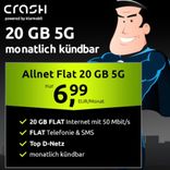 Crash: 20GB 5G Allnet- und SMS-Flat im Vodafone Netz für nur 6,99€ mtl. (monatlich kündbar, eSim möglich, 0€ Anschlusspreis)