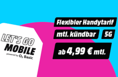 Let's Go Mobile: 6 Monate Grundgebühr als Cashback zurück - z.B. 15GB 5G Go Mobile S im o2 Netz ab 4,99€ mtl. (monatlich kündbar) + 30€ Cashback!