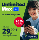 freenet: o2 Mobile Unlimited Max (24 Monate & mtl. kündbar) für nur 29,99€ mtl. (VoLTE, WiFi-Calling, eSIM)
