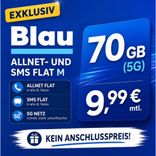 (Exklusiv) Blau Allnet- und SMS Flat M mit 70GB (5G) für 9,99€ mtl. - kein Anschlusspreis!