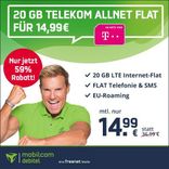 Mobilcom-debitel: Telekom Green Allnet und SMS Flat mit 20GB LTE für 14,99€ mtl. 