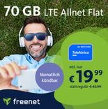 freenet Green Allnet Flat mit 70 GB LTE im Telefonica Netz für 19,99€ mtl. (mtl. kündbar, keine AG!)
